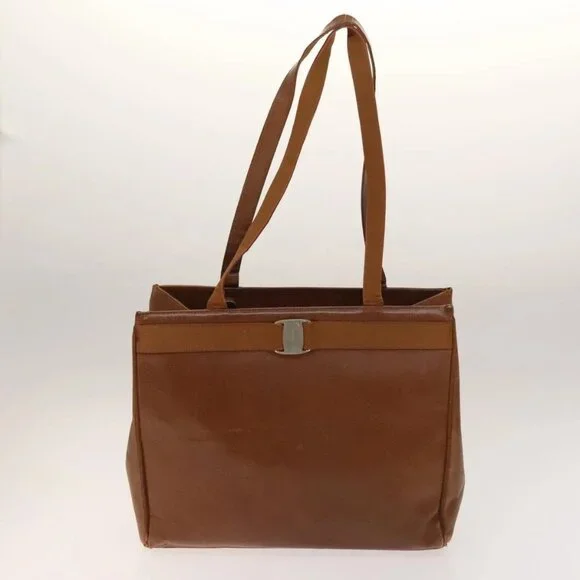 Salvatore Ferragamo Vala Shoulder Bag Leather 2Set Brown Auth am8995